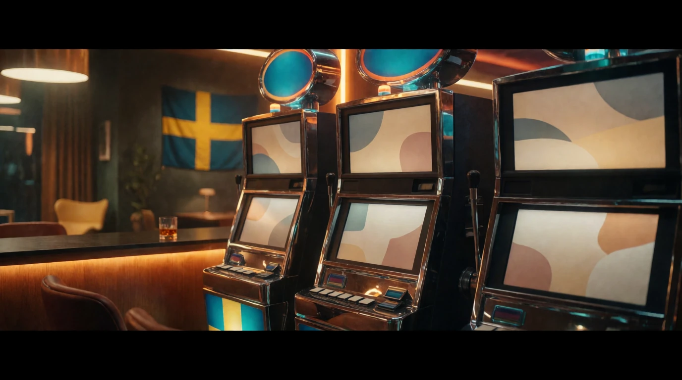 Modern svenskt casino med spelautomater i neonljus