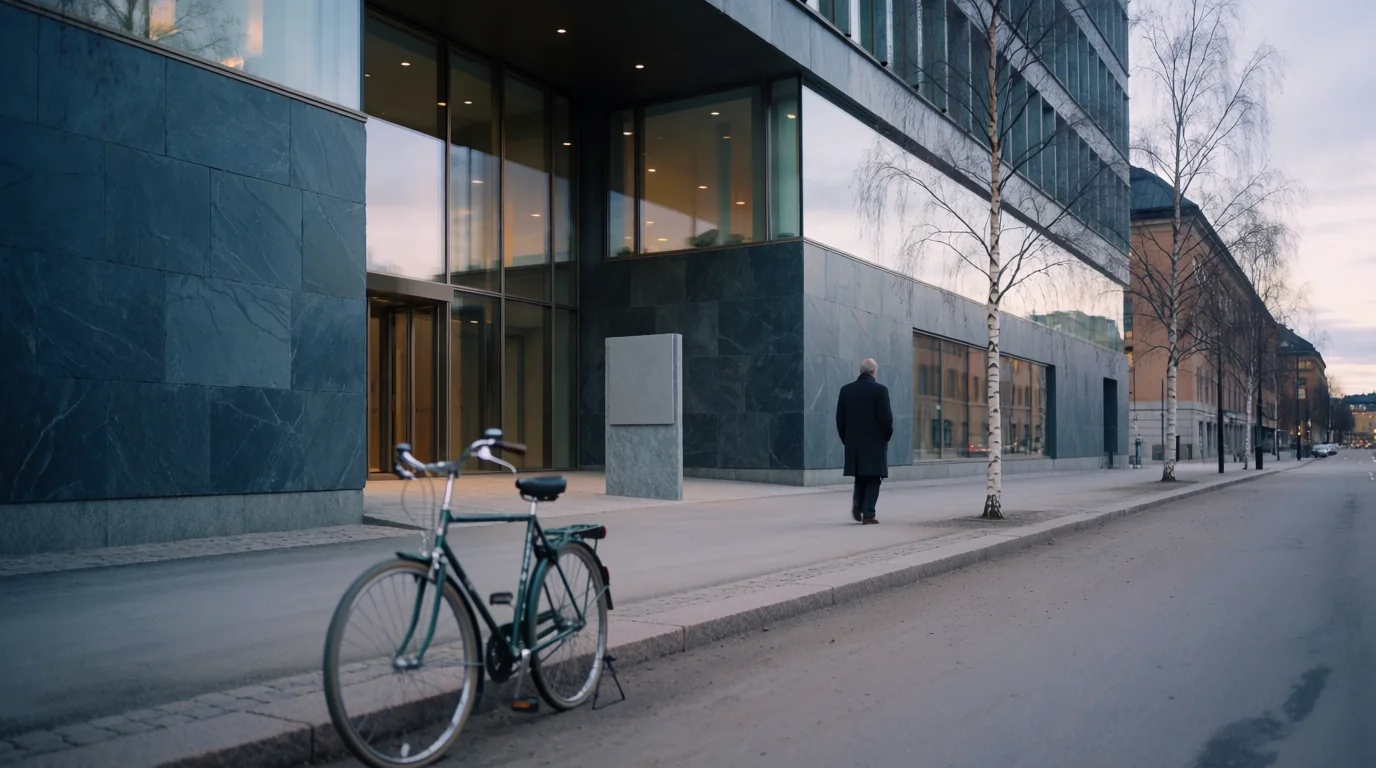 Modern myndighetsbyggnad i Stockholm i dämpat nordiskt ljus