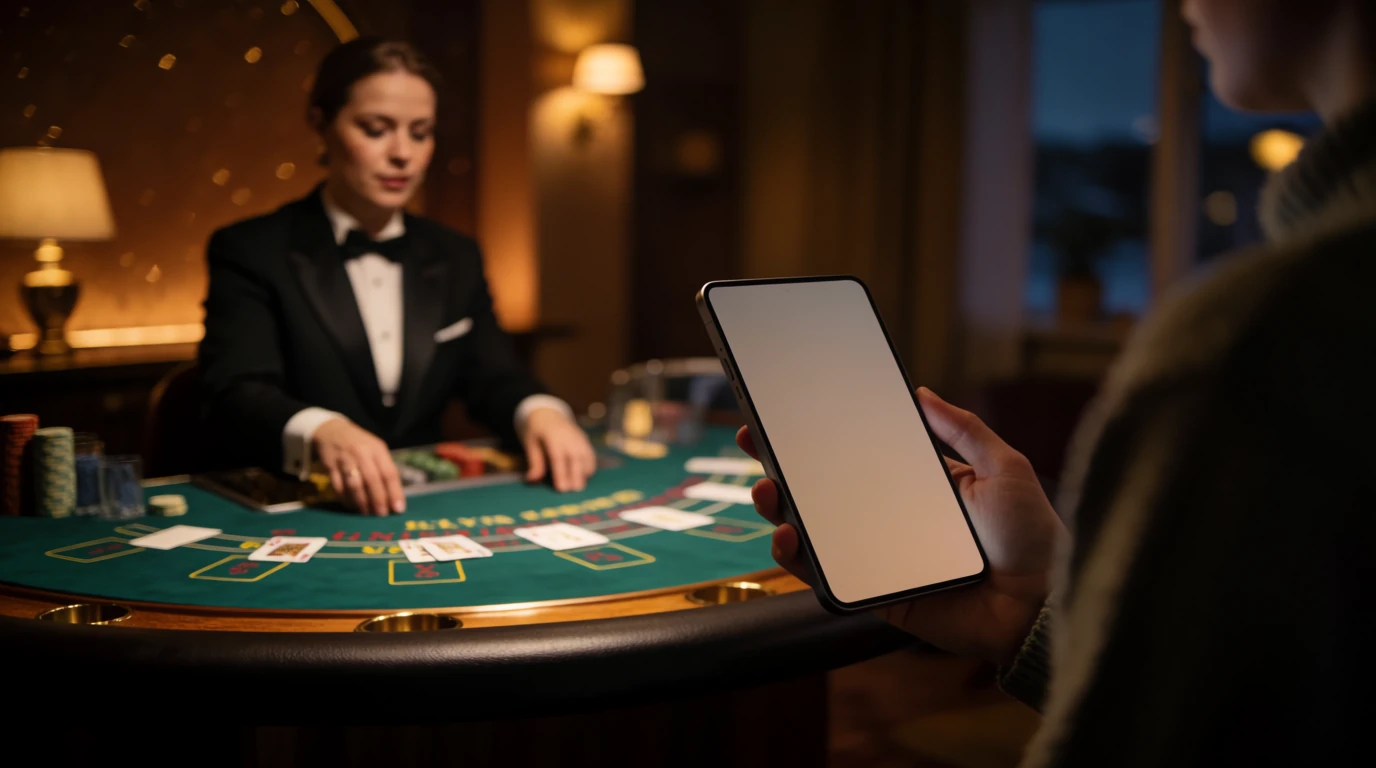 Live blackjack dealer och spelare som spelar online hemifrån i Sverige