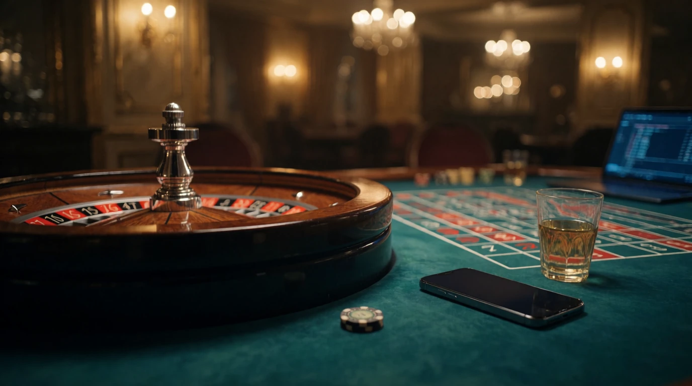 Elegant roulettehjul på grönt bord i modern casinomiljö med svensk detalj