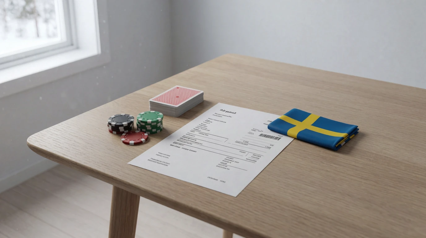 Faktura med casinomarker på bord i svensk inredning