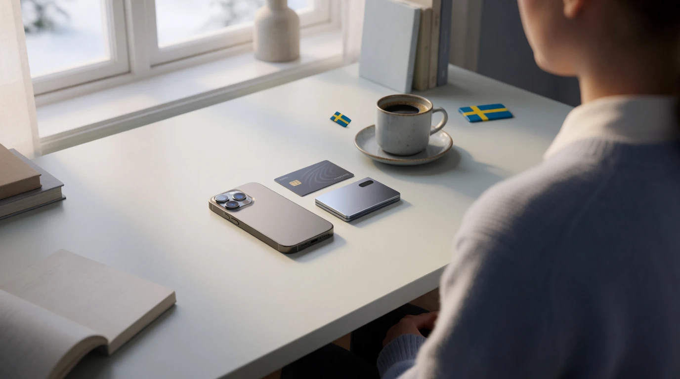 Betalningskort, e-plånbok och telefon på skrivbord